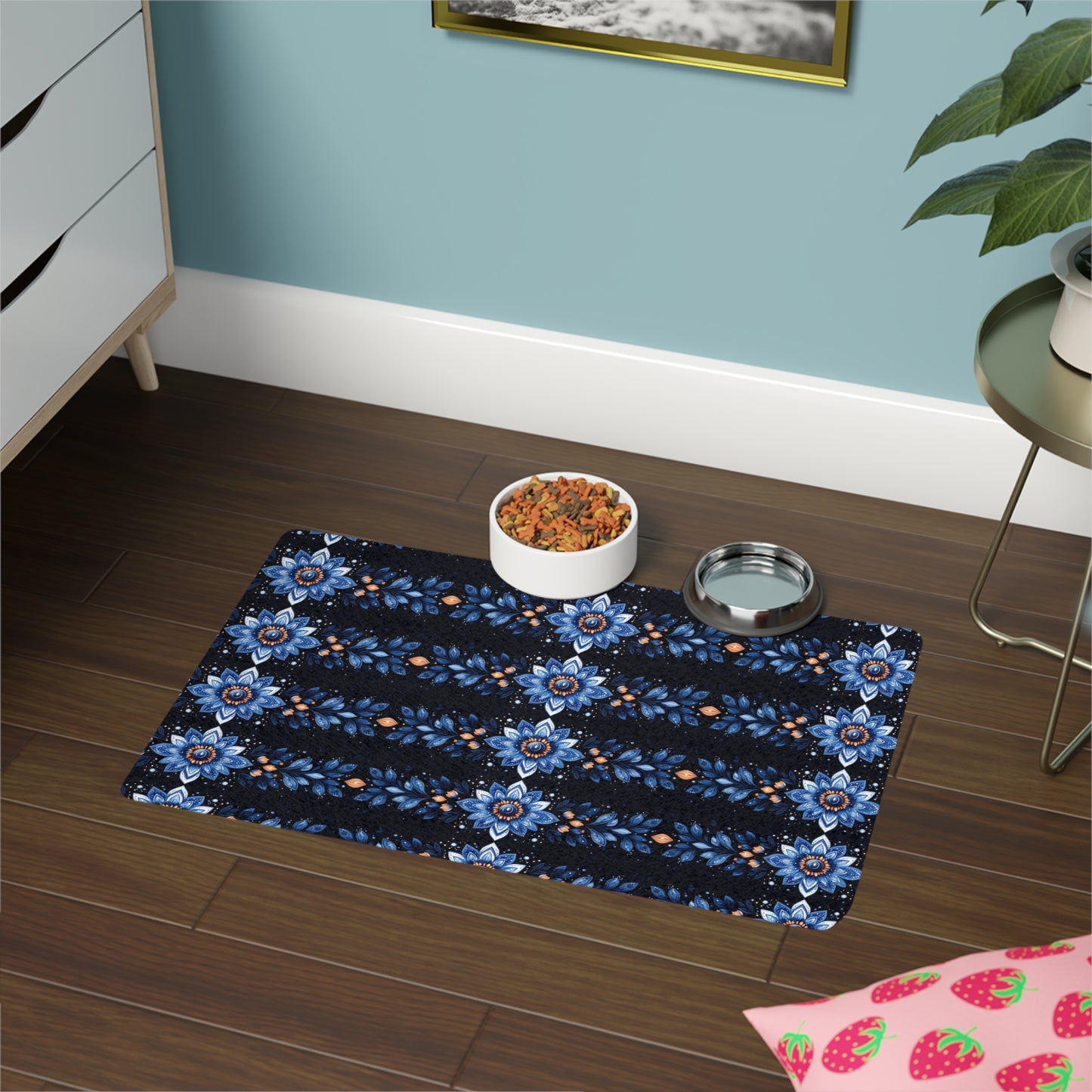 Floral Pet Food Mat - Stylish & Durable 12x18 Dog Bowl Mat