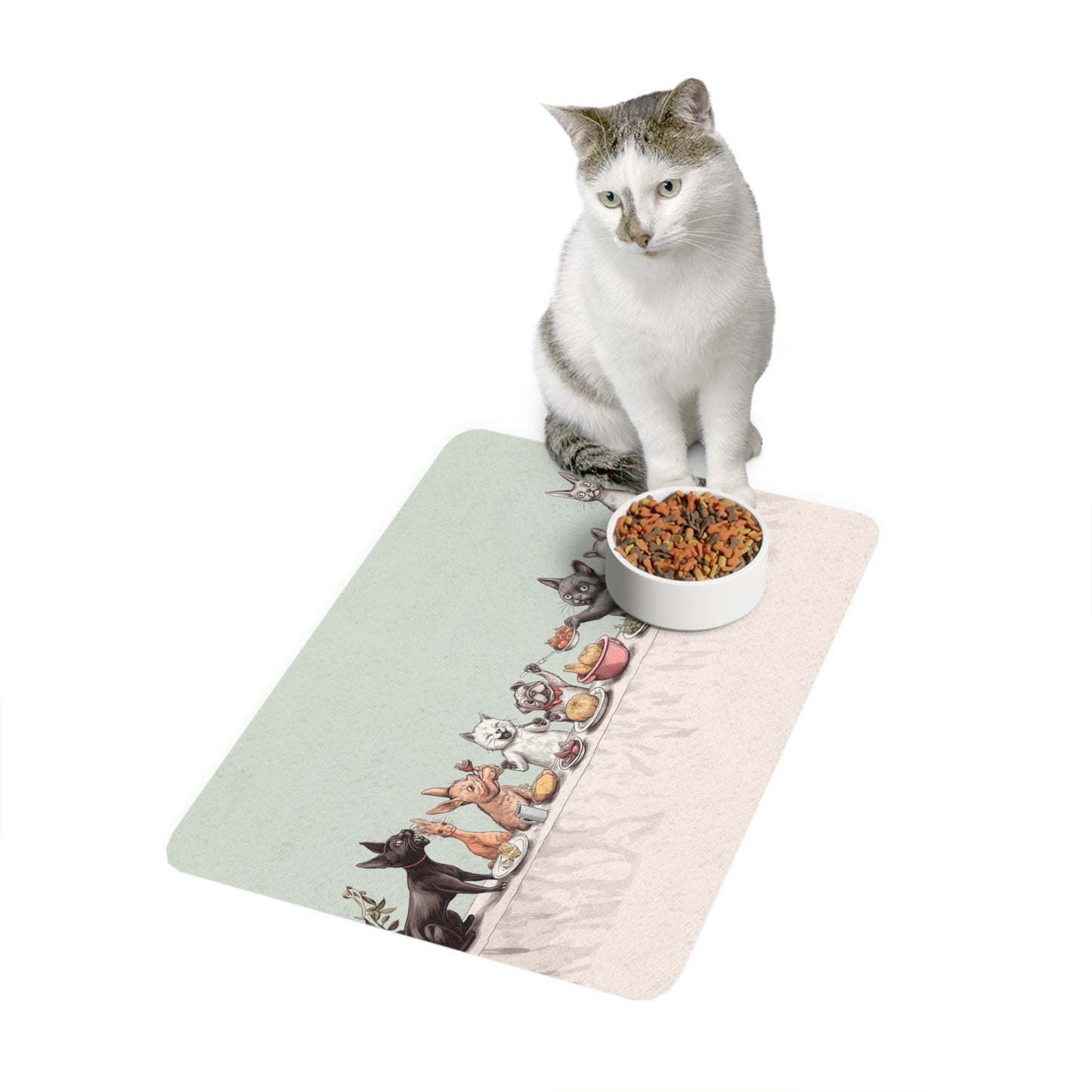 Whimsical Pet Food Mat - 12x18 - Perfect for Dog & Cat Lovers