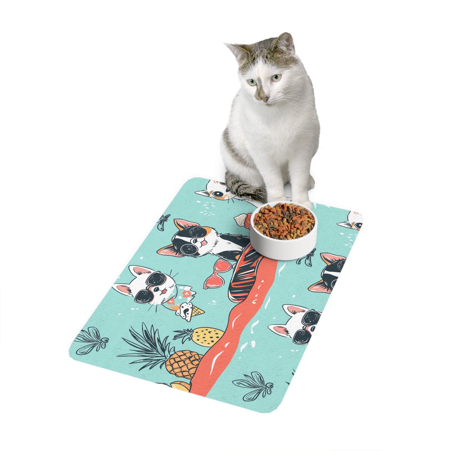 Fun Tropical Pet Food Mat for Dogs and Cats - Summer Vibes Decor