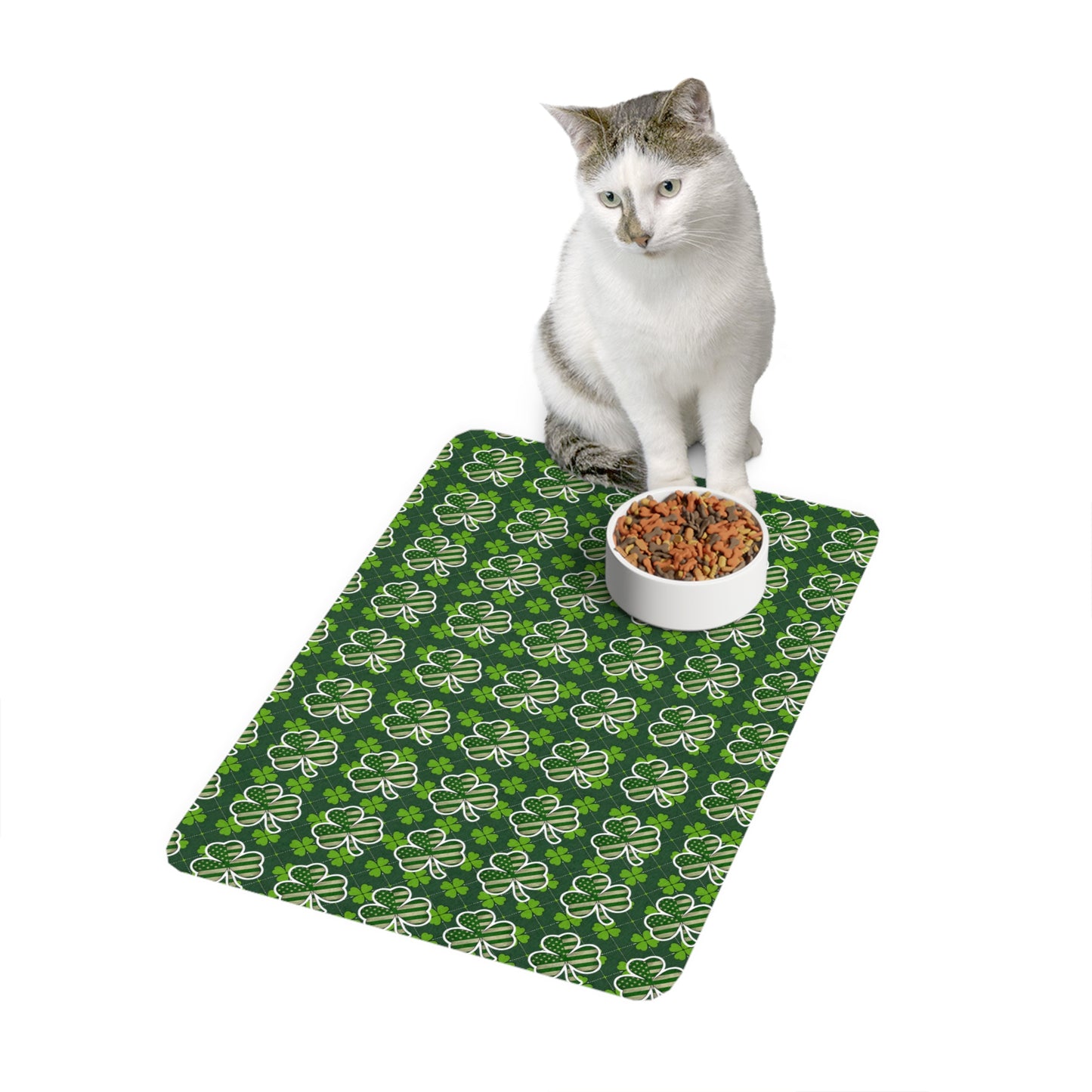 St. Patrick's Day Pet Food Mat - 12x18 Clover Design