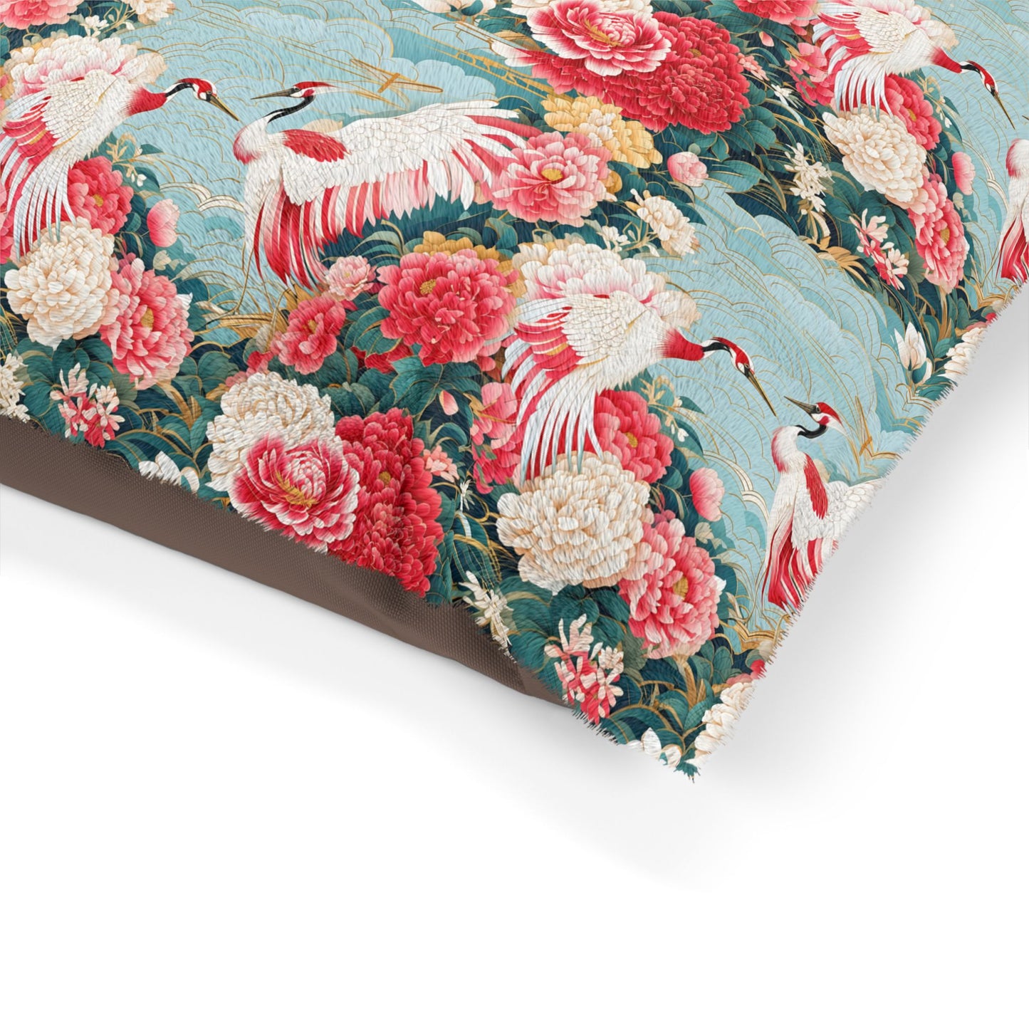Elegant Floral Pet Bed - Vintage Cranes Design for Cozy Pets
