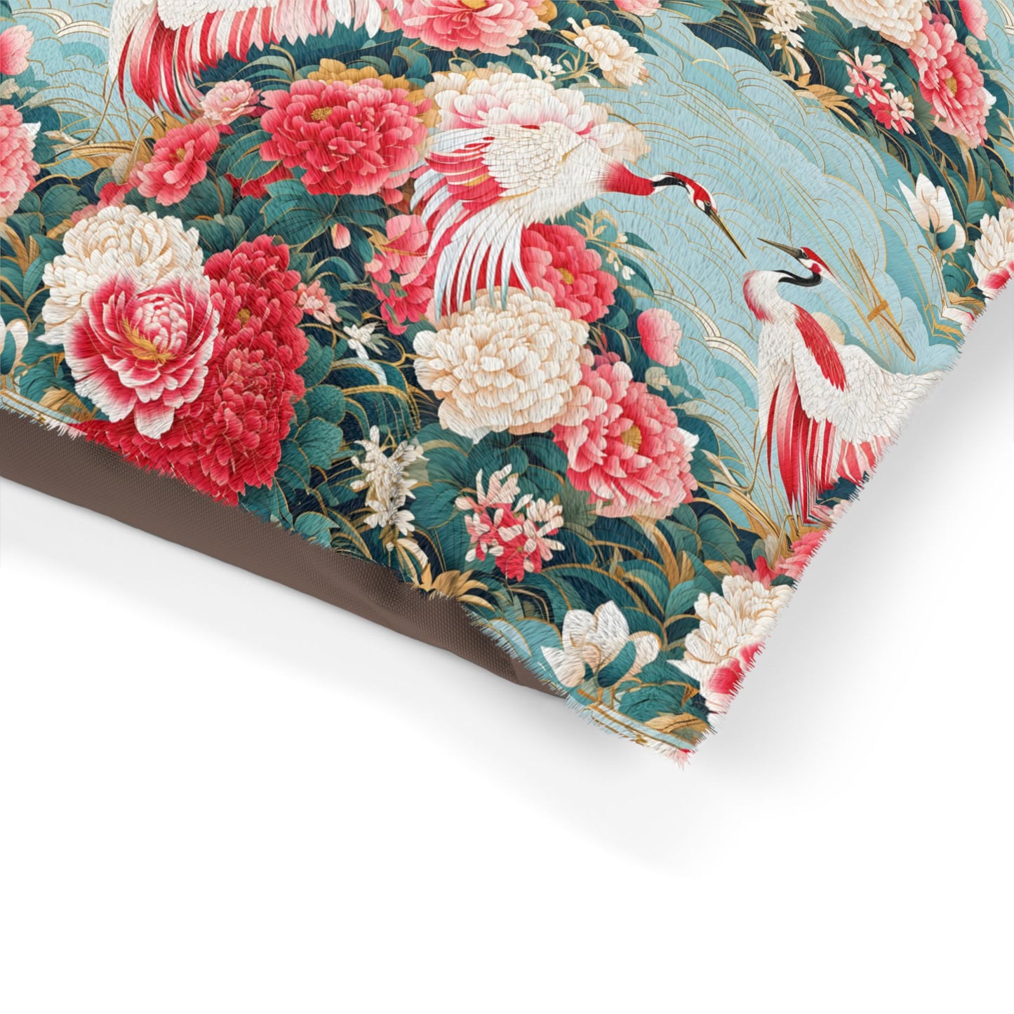 Elegant Floral Pet Bed - Vintage Cranes Design for Cozy Pets