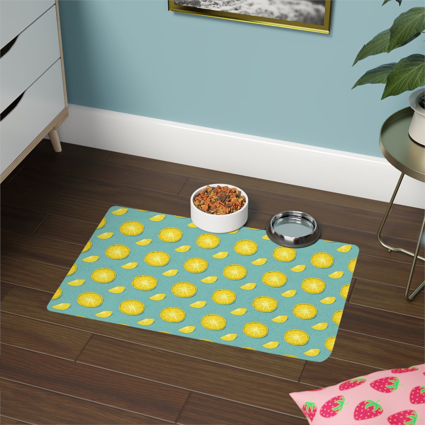 Lemon Slice Pet Food Mat - Non-Slip 12x18 Dog & Cat Feeding Mat
