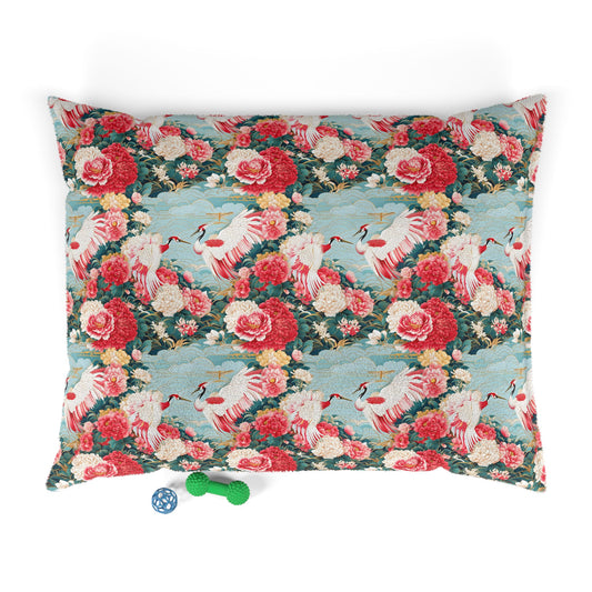 Elegant Floral Pet Bed - Vintage Cranes Design for Cozy Pets