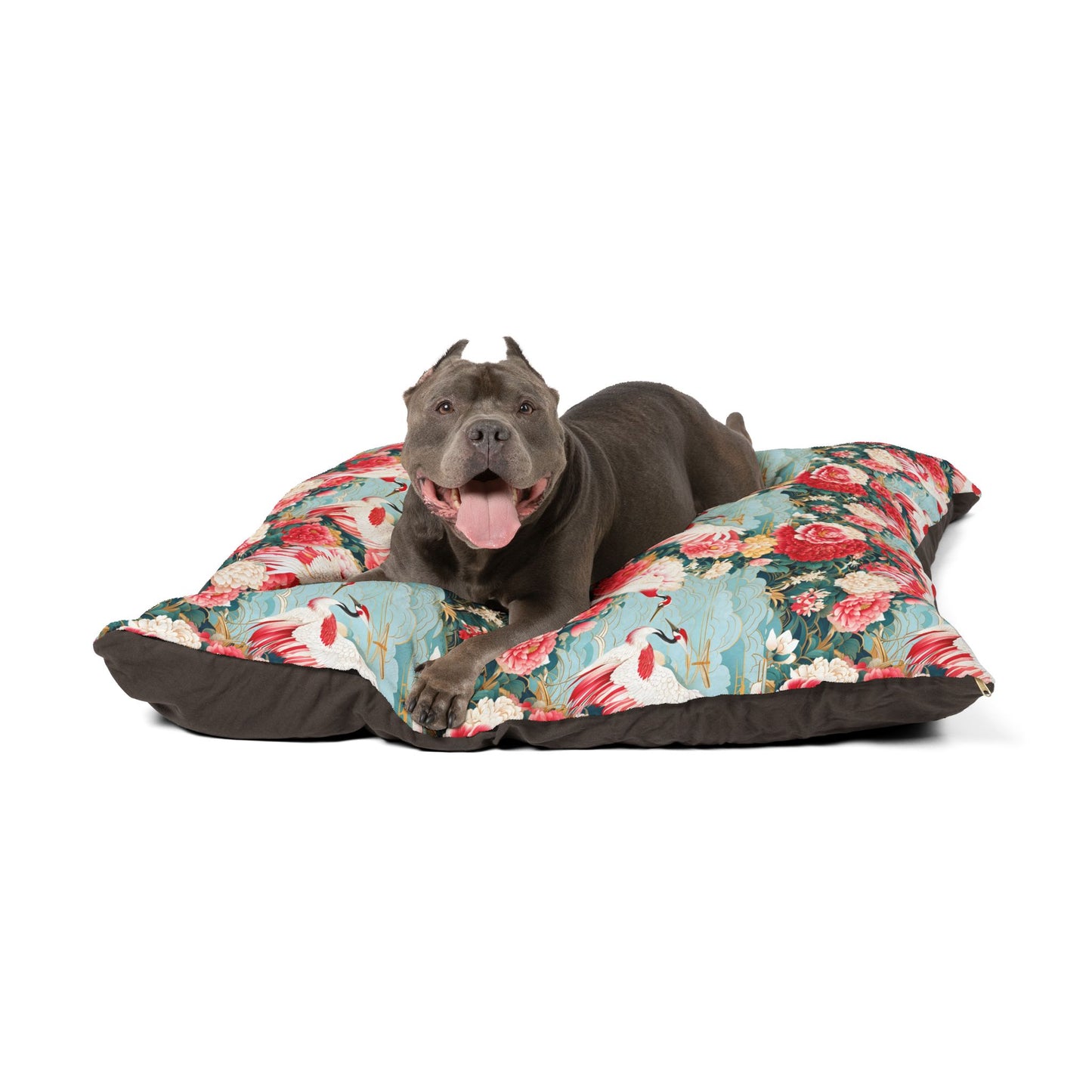 Elegant Floral Pet Bed - Vintage Cranes Design for Cozy Pets