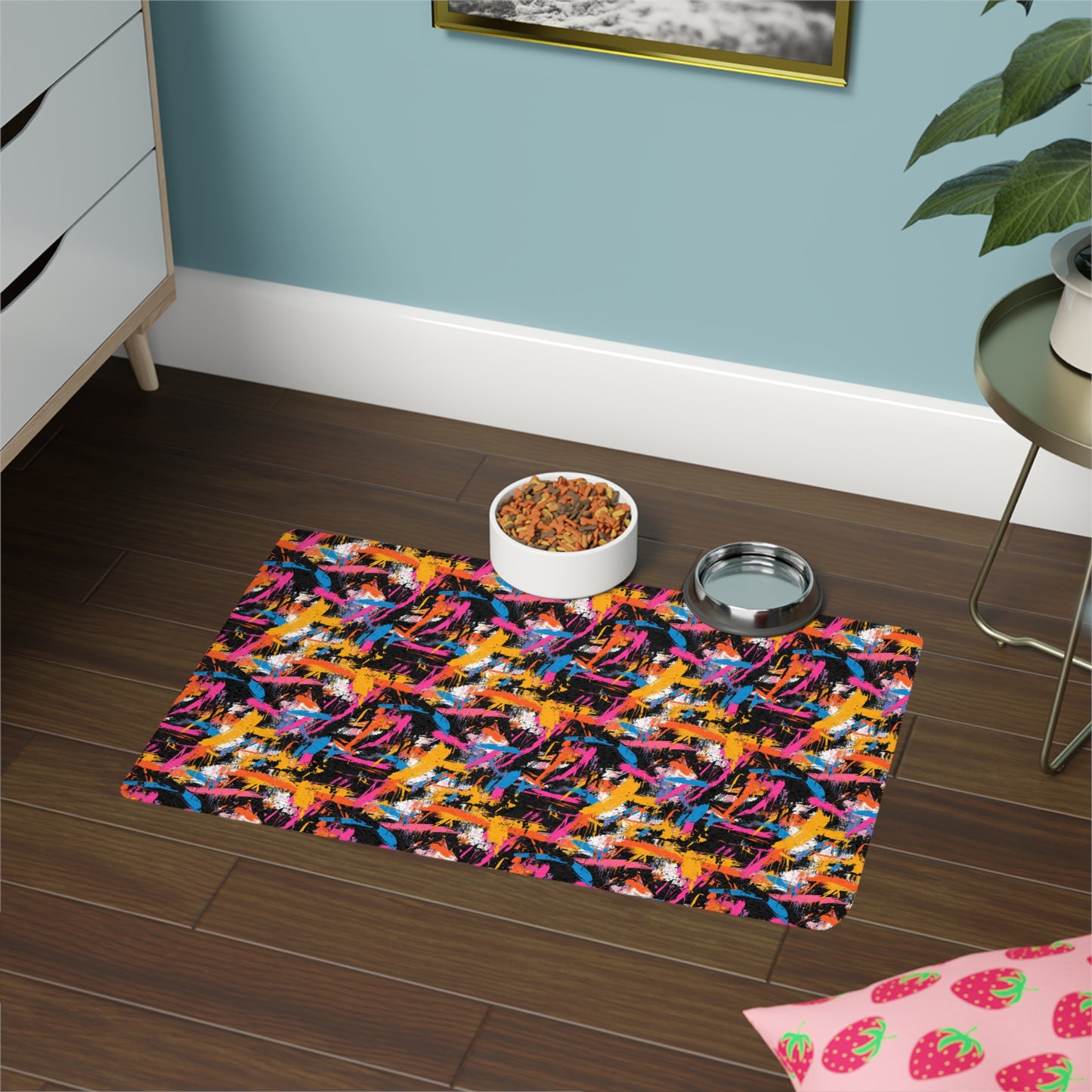 Vibrant Abstract Pet Food Mat – Waterproof, Non-Slip & Easy to Clean