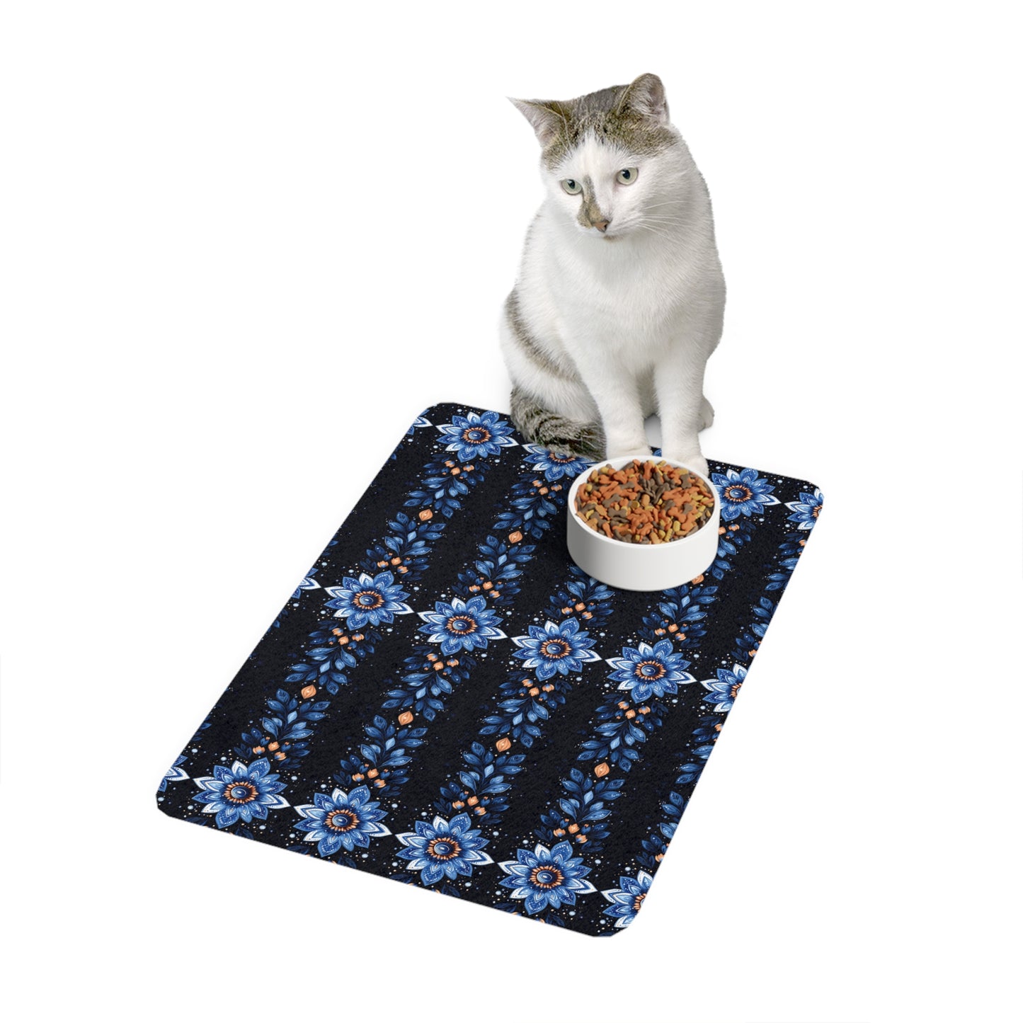 Floral Pet Food Mat - Stylish & Durable 12x18 Dog Bowl Mat