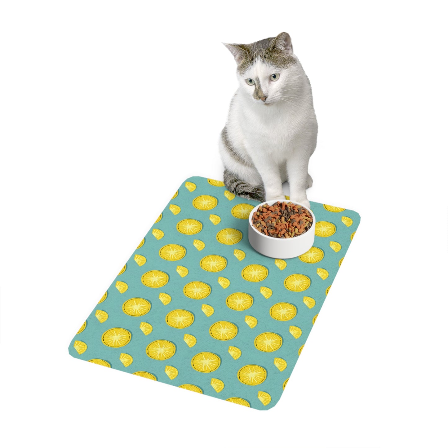 Lemon Slice Pet Food Mat - Non-Slip 12x18 Dog & Cat Feeding Mat