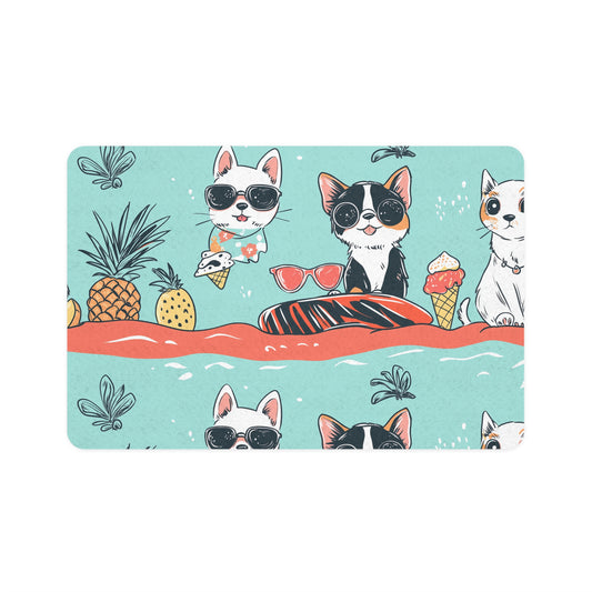 Fun Tropical Pet Food Mat for Dogs and Cats - Summer Vibes Decor