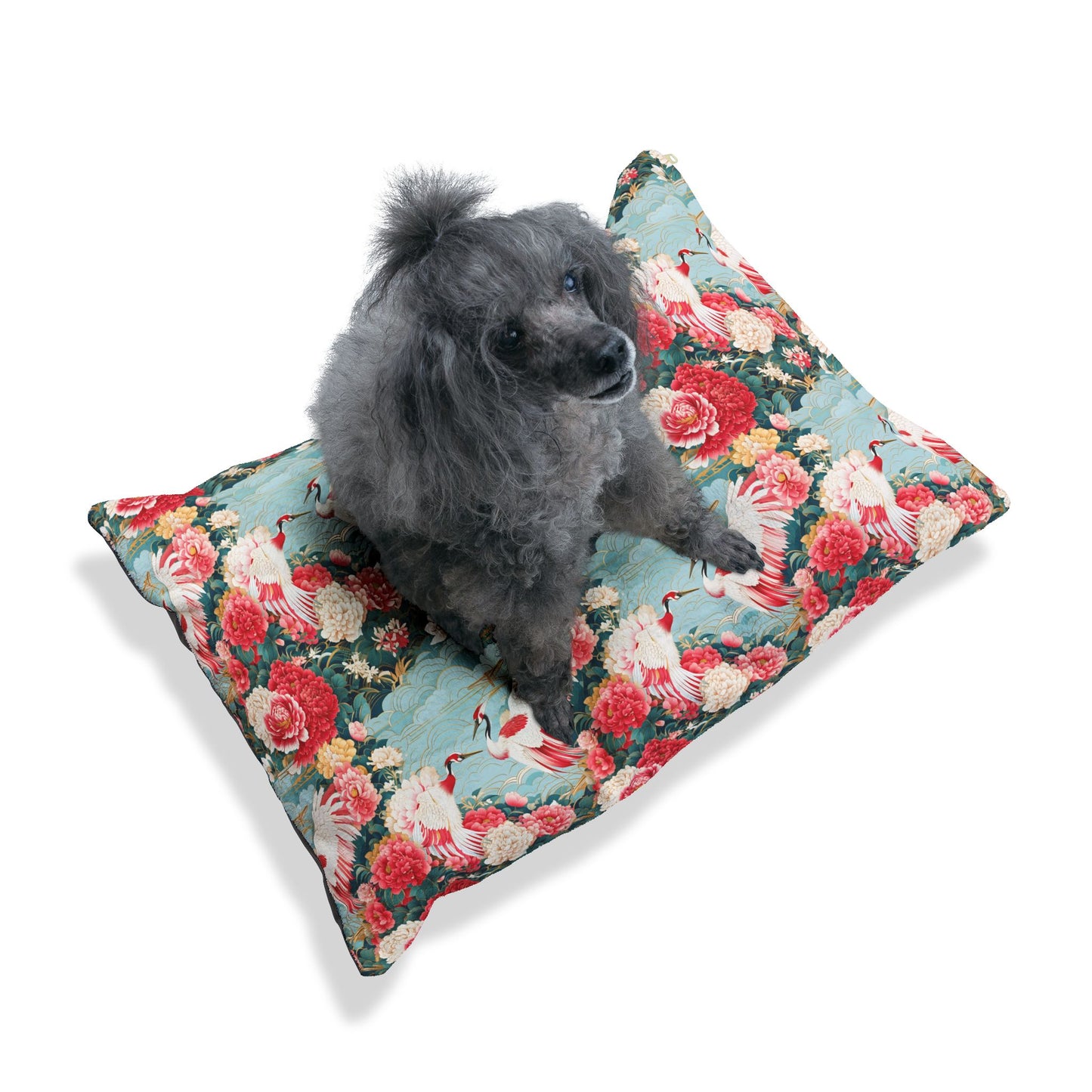 Elegant Floral Pet Bed - Vintage Cranes Design for Cozy Pets
